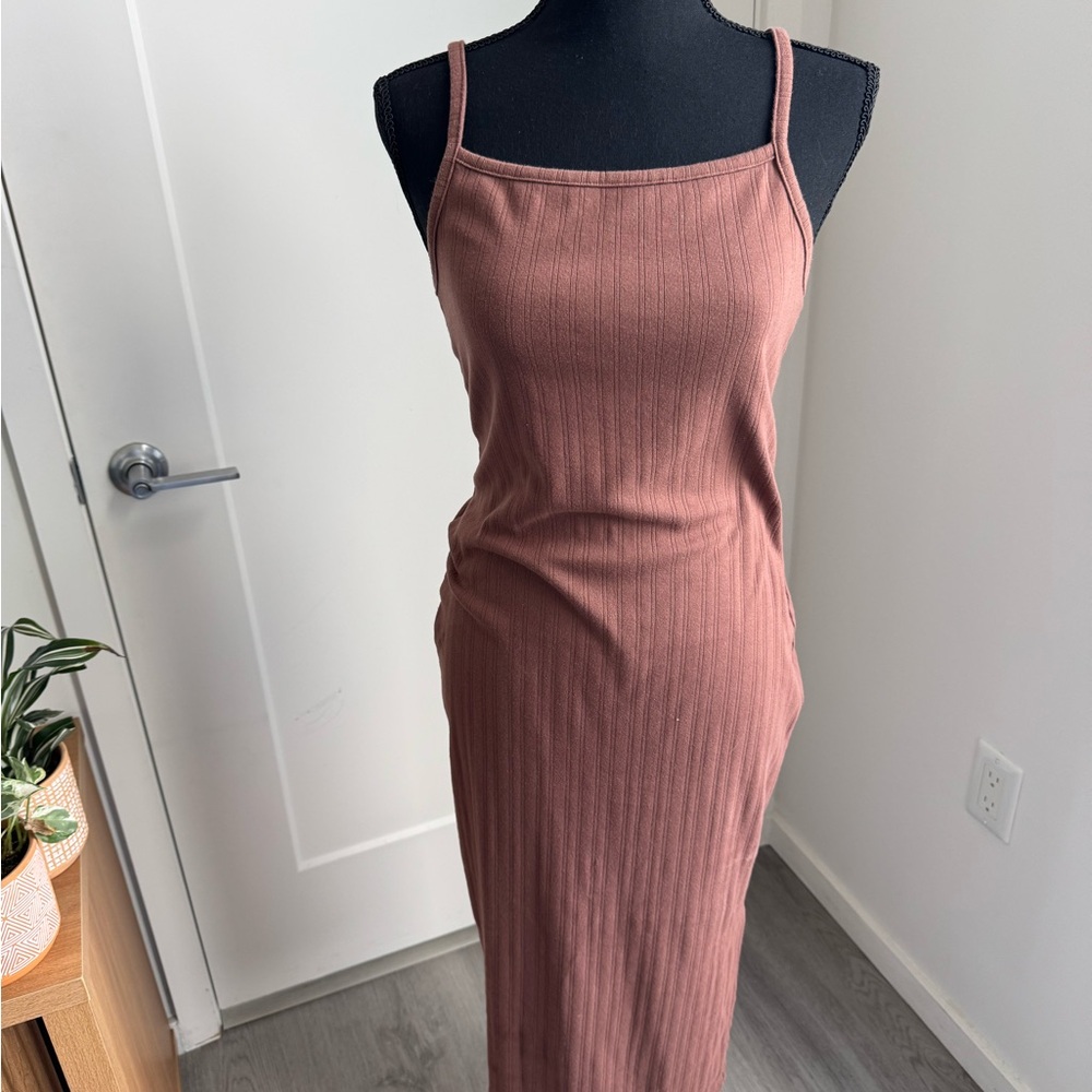 Wild Fable Ribbed Brown Midi Dress